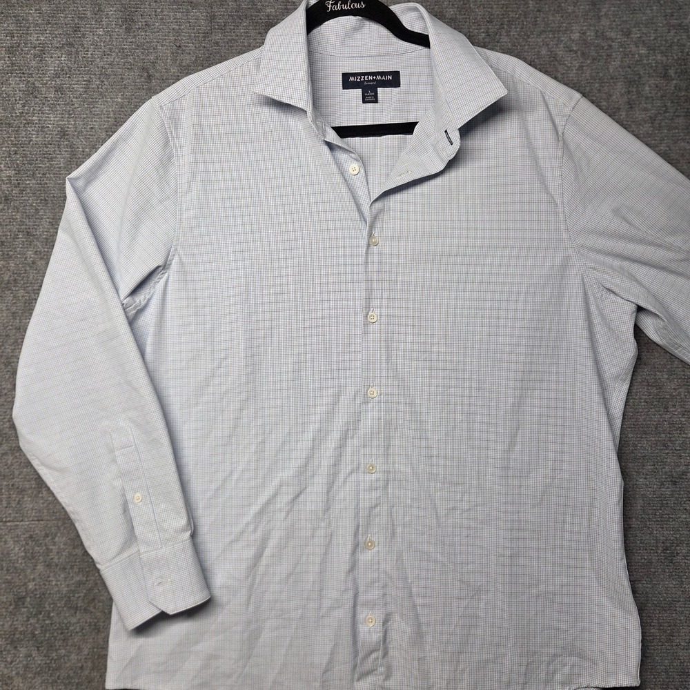 Mizzen+Main Leeward Classic Fit Blue White Check Dress Shirt Preppy Mens L